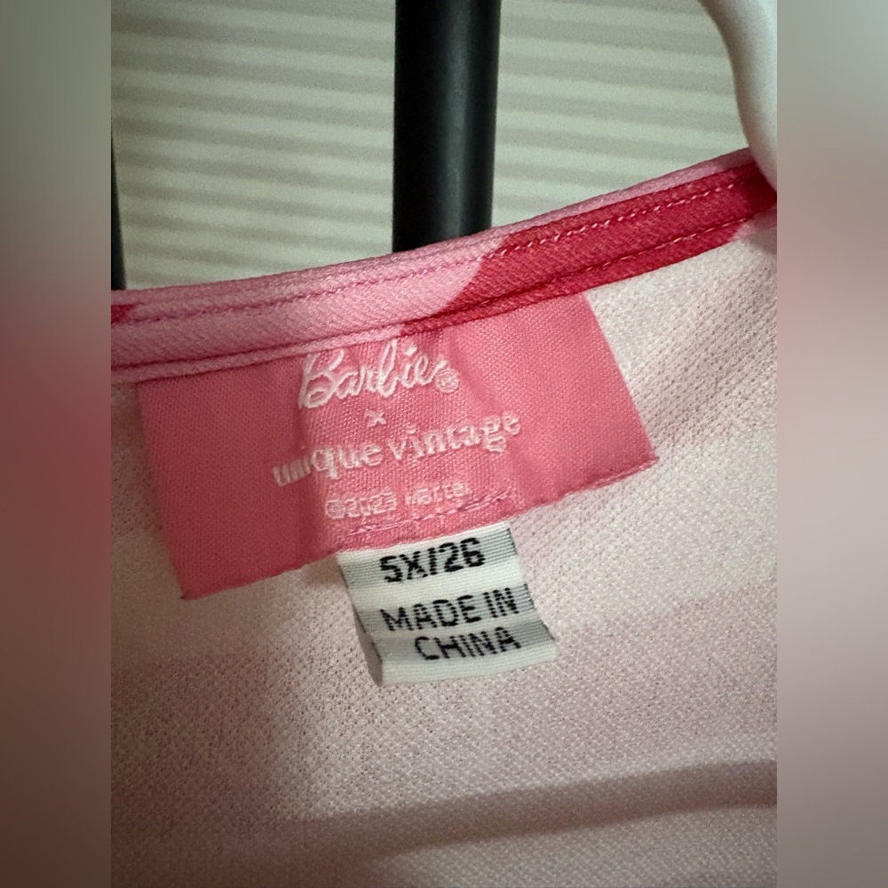 BARBIE X Unique VINTAGE Collab Pink Striped Flare Flirty Stretch Mini Dress - Picture 6 of 8